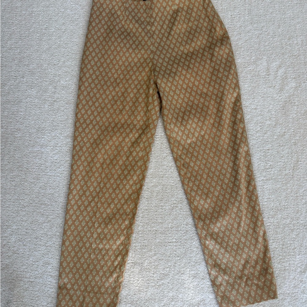 Piazza Sempione Women’s Mid Rise Tan Geometric Side Zip Pants Size M